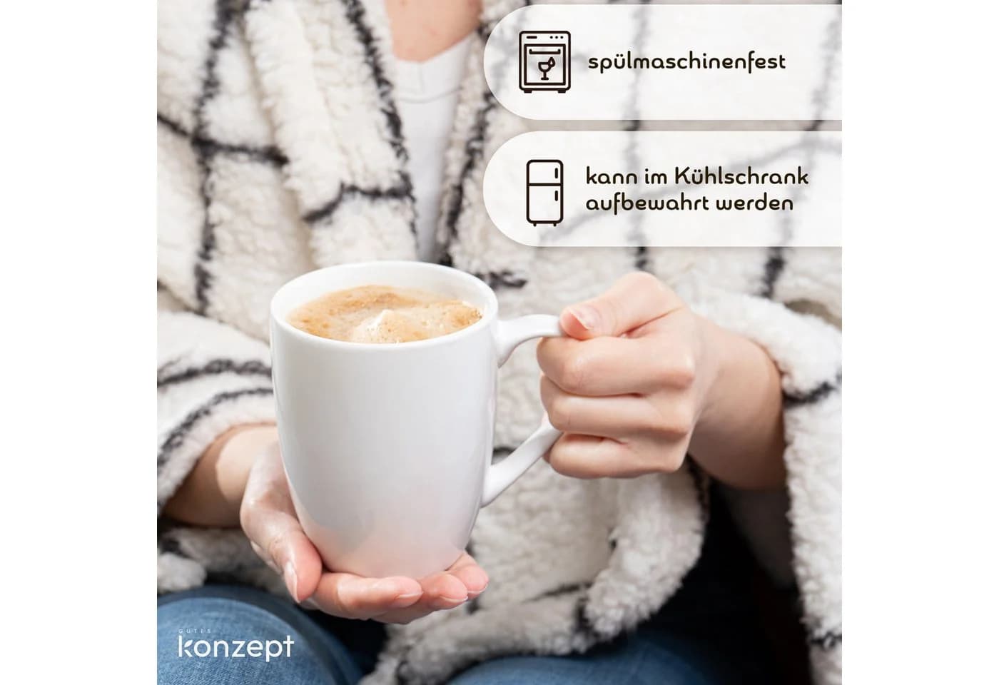 KONZEPT Kaffeebecher Set 6-tlg. Weiß Porzellan 300ml - Bild 4