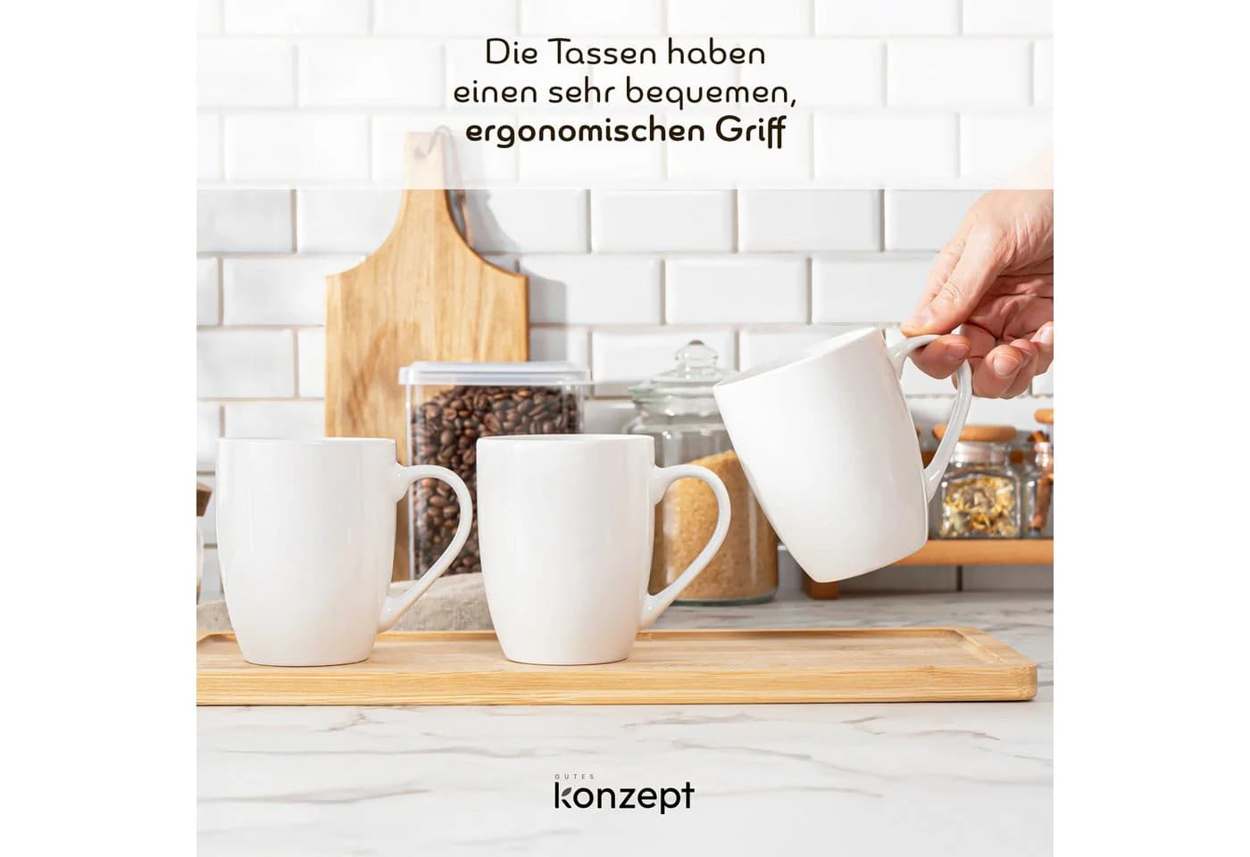 KONZEPT Kaffeebecher Set 6-tlg. Weiß Porzellan 300ml - Bild 5