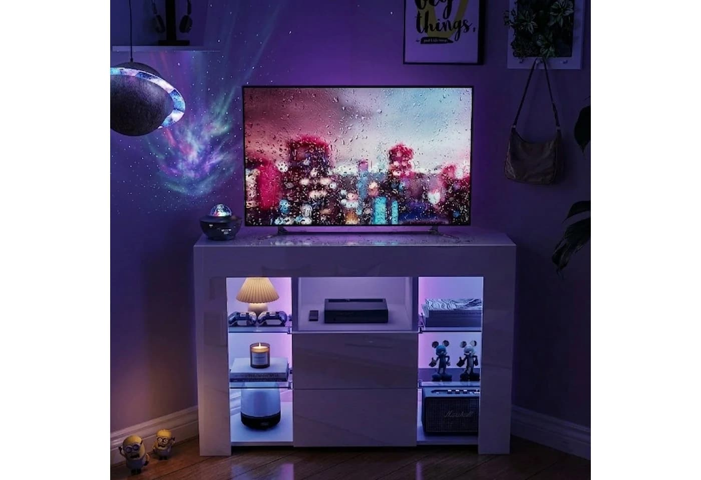 Dripex TV-Schrank Eckschrank Lowboard LED Weiß Hochglanz - Bild 5