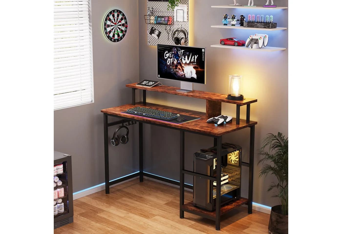 YOLEO Computertisch mit Monitorständer und Regal Braun/Schwarz - Bild 5