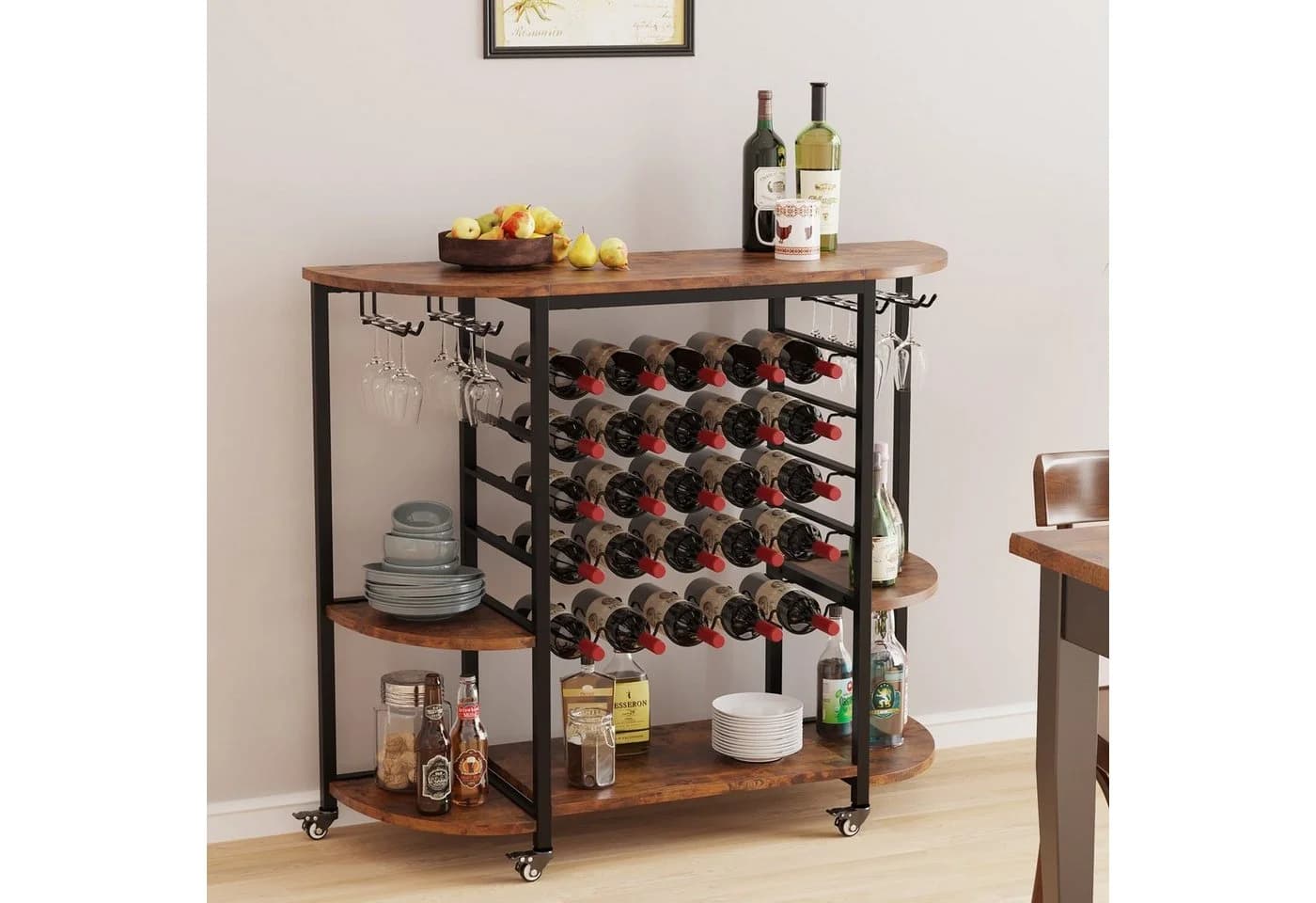 Dripex Weinregal 25 Flaschen mit Tischplatte & Rollen