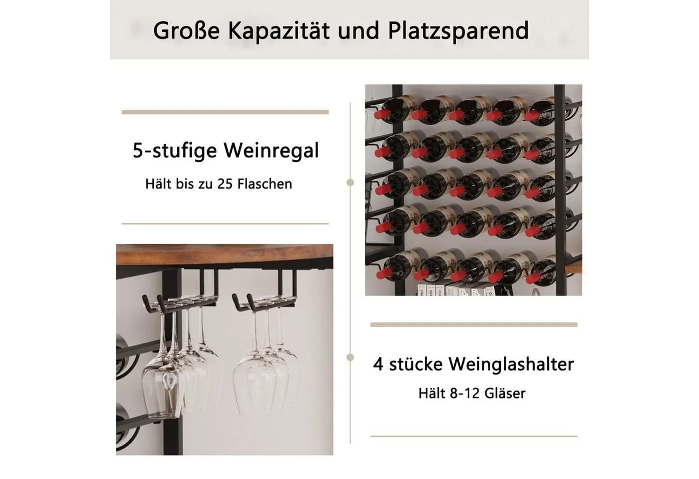 Dripex Weinregal 25 Flaschen mit Tischplatte & Rollen - Bild 5