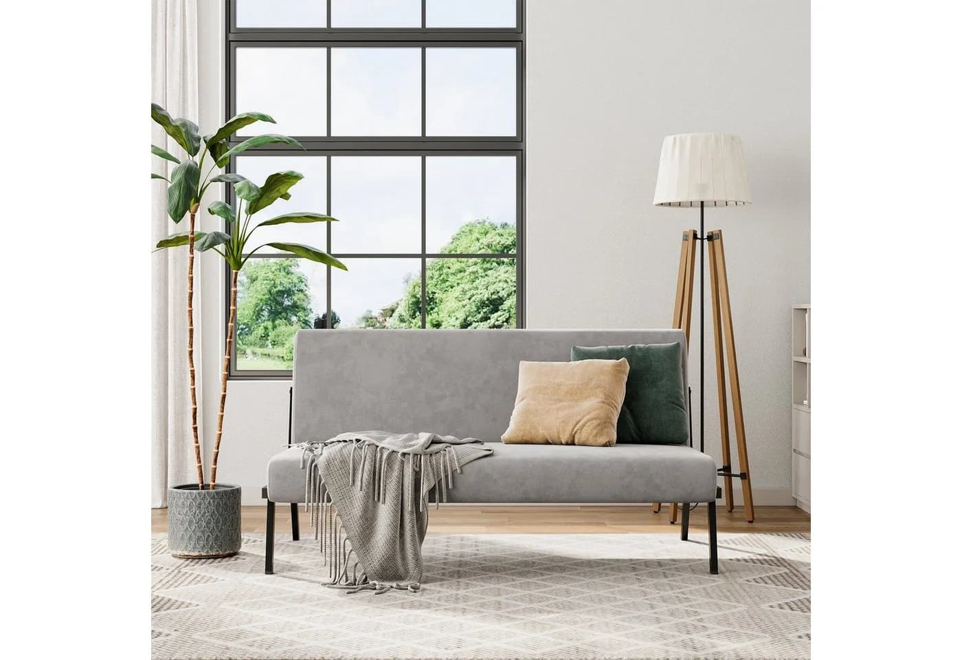 YOLEO 2-Sitzer Sofa Modern Grau Stoff Metallrahmen - Bild 3
