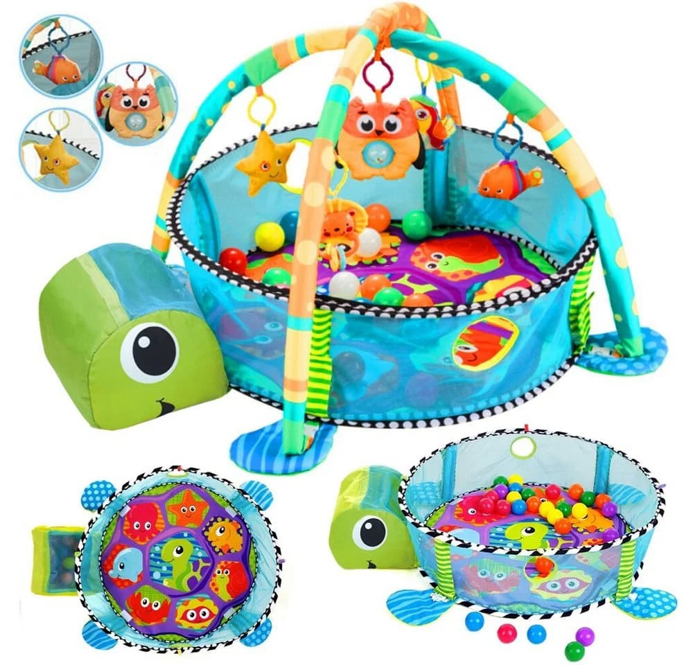 Krabbeldecke 3 in 1 Schildkröte Erlebnisdecke Spielbogen mit 30 Bällen, Dripex - Bild 2