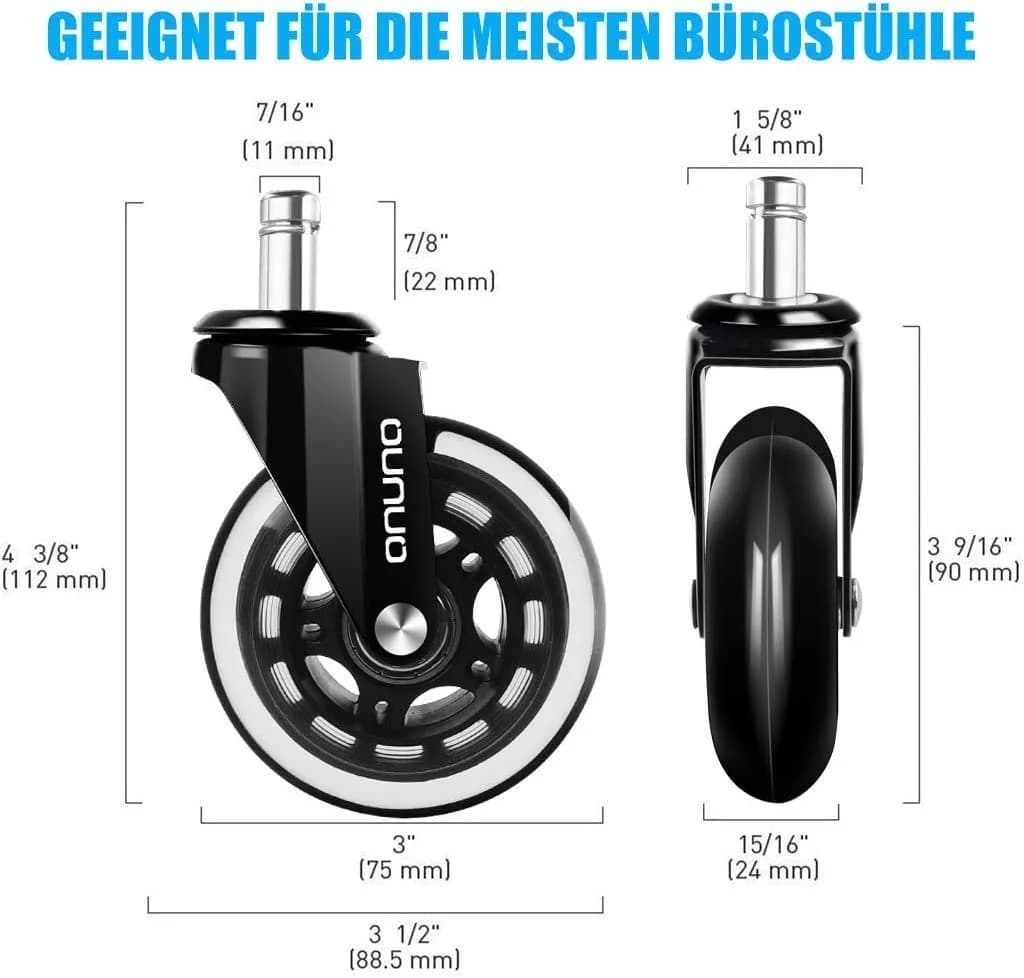 OUNUO Stuhlrolle 5er Set Bürostuhl Rollen 11mmx22mm Schwarz - Bild 5