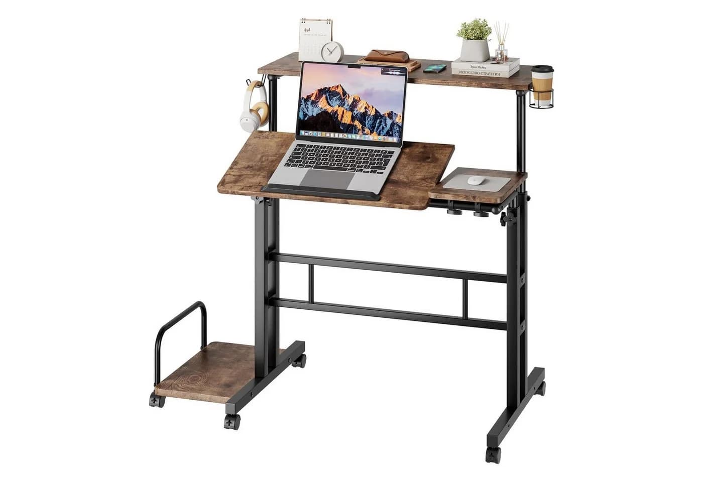 YOLEO Computertisch Höhenverstellbar Stehpult Braun Schwarz - Bild 2