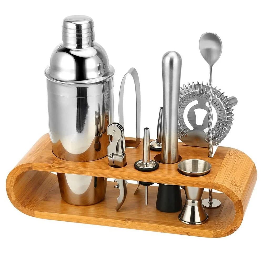 YMQHBS Cocktail Shaker Set 10-tlg. Edelstahl mit Bambus-Ständer - Bild 2