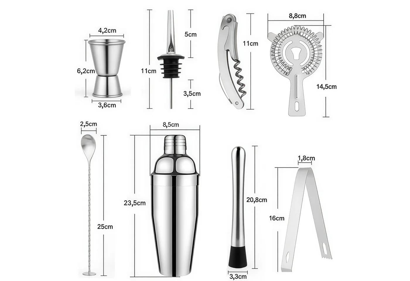 YMQHBS Cocktail Shaker Set 10-tlg. Edelstahl mit Bambus-Ständer - Bild 4
