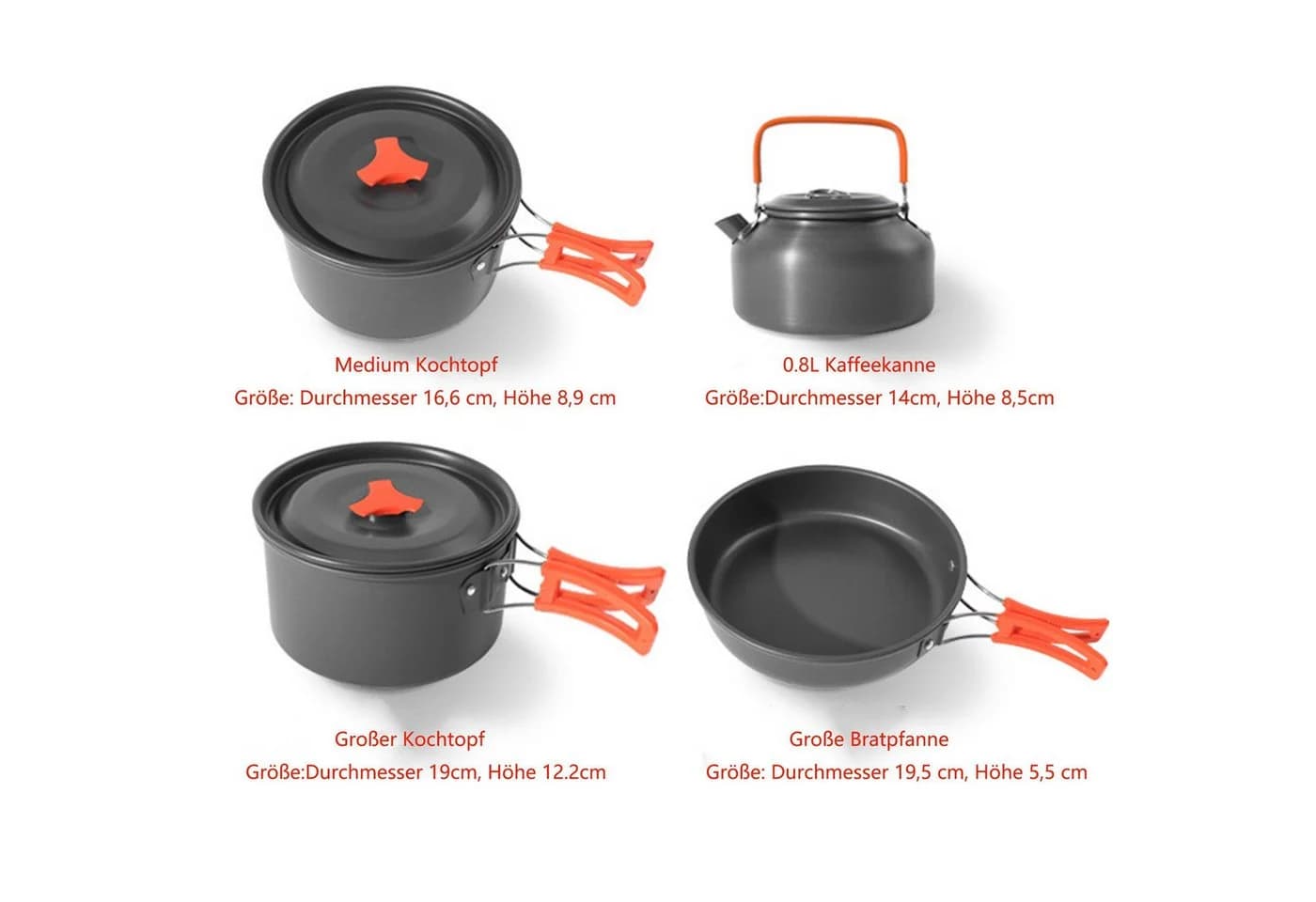 GLIESE Camping-Kochgeschirr-Set 13-tlg. Aluminium mit Kaffeekanne