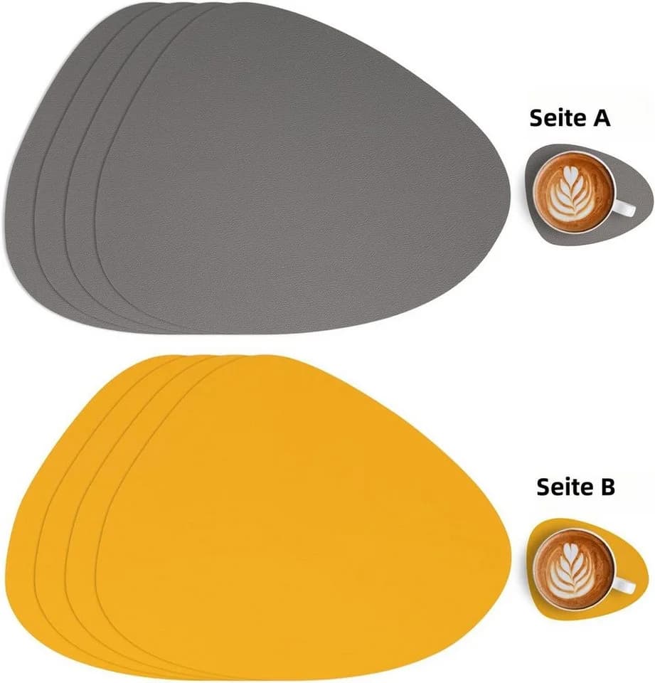 Rhein Beleuchtung Platzset Tischsets Leder Grau/Gelb 4er-Set