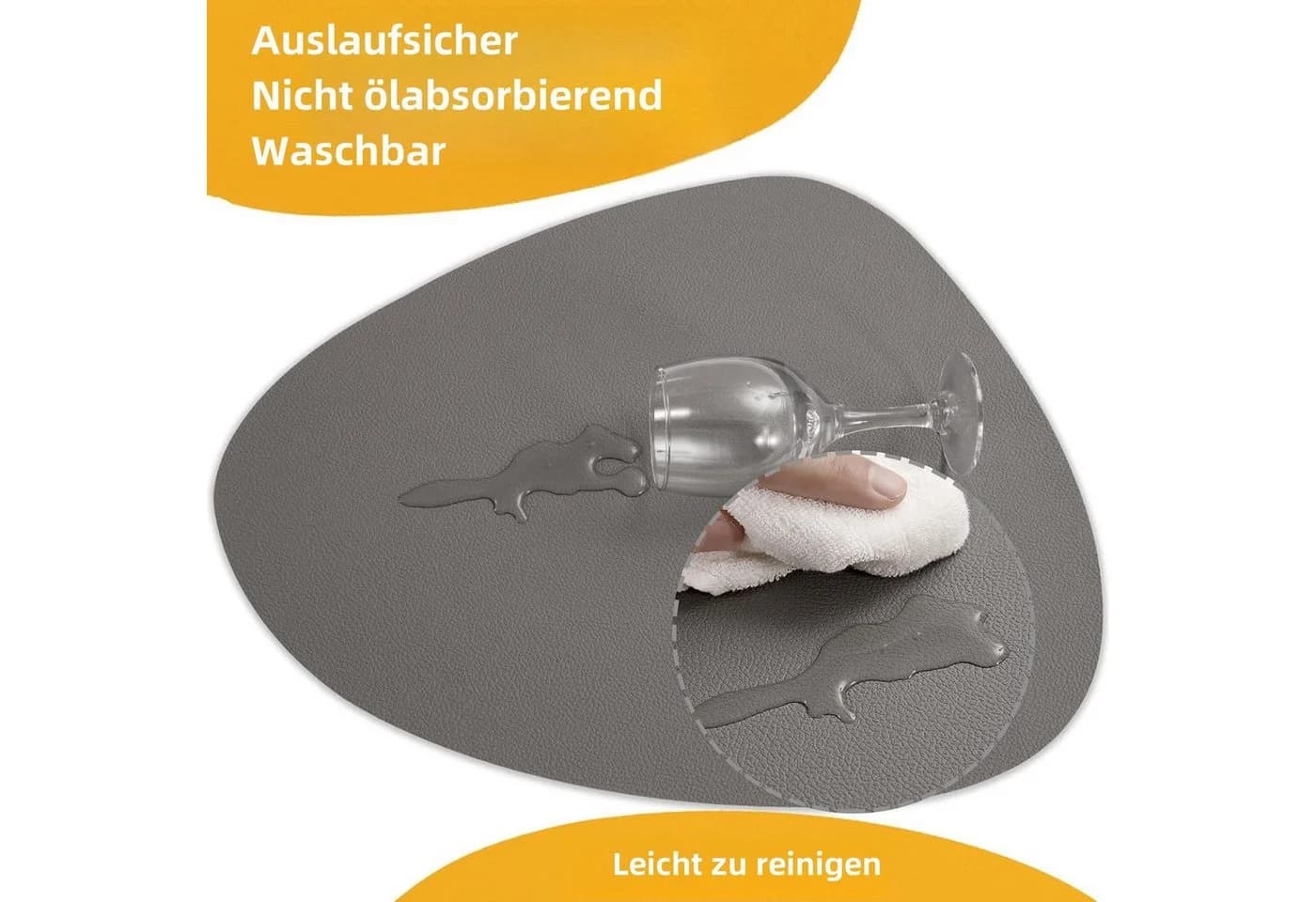 Rhein Beleuchtung Platzset Tischsets Leder Grau/Gelb 4er-Set - Bild 5