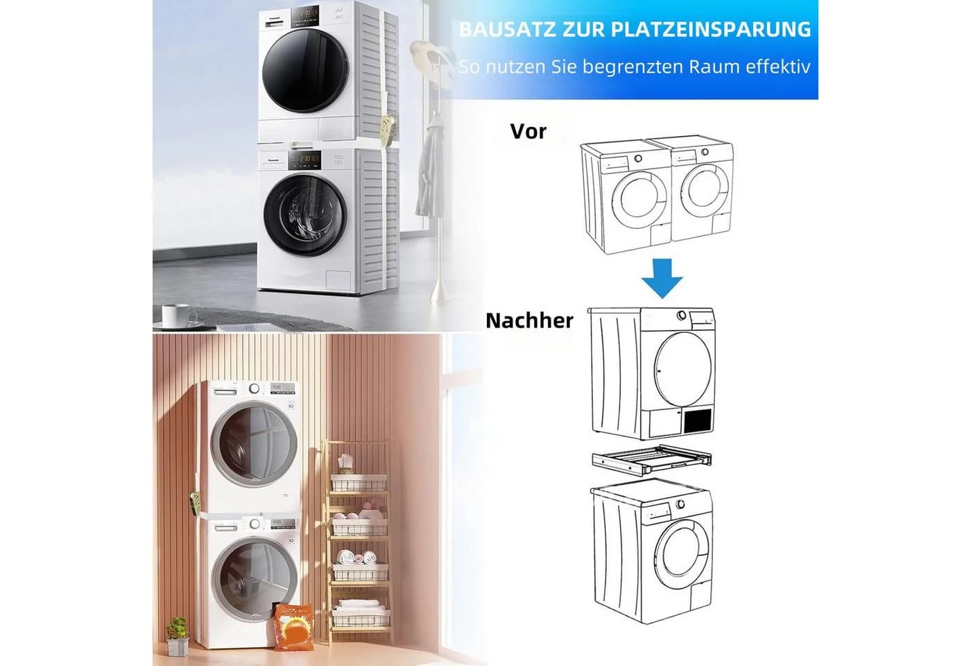 PFCTART Waschmaschinenuntergestell Universal Waschmaschinen Trockner Anschlussgestell Stapelgestell - Bild 4
