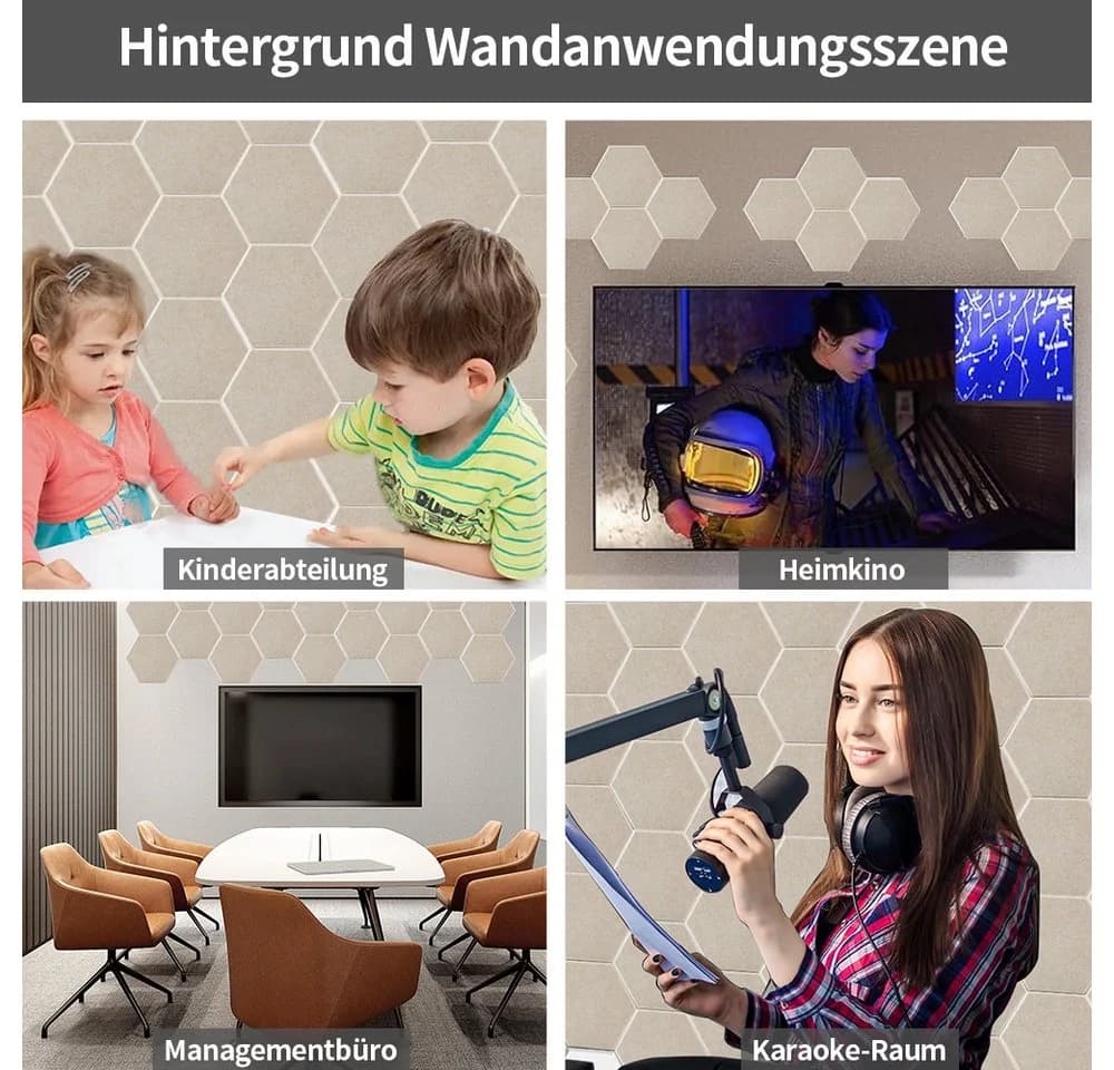 PFCTART Schallschutzpaneel Selbstklebend 12-tlg. Polyesterfilz Sechseckig - Bild 4