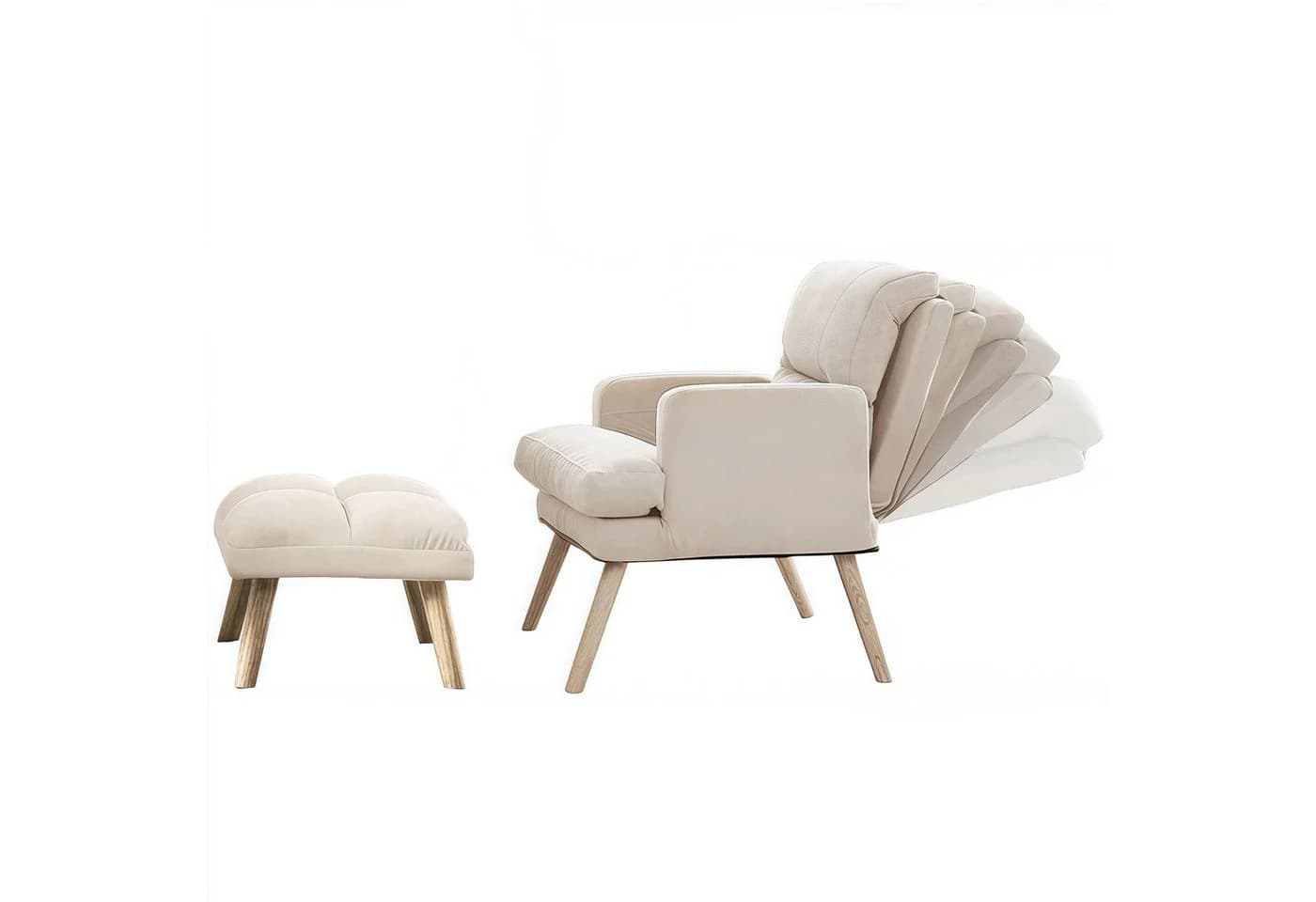 PFCTART Relaxsessel mit Hocker 2-teilig Beige Baumwoll-Leinen - Bild 2