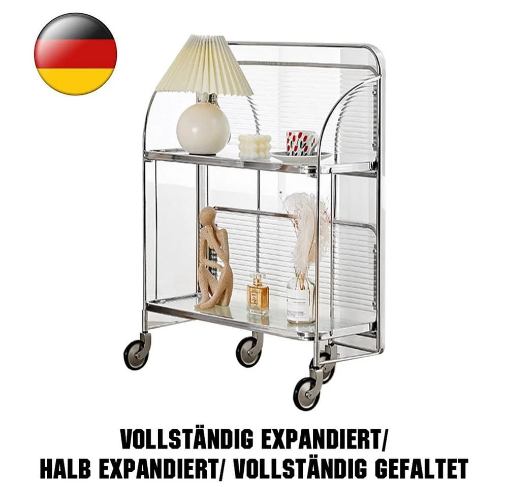 Rhein Beleuchtung Servierwagen Faltbarer Edelstahl-Servierwagen mit Glasablagen 2 Etagen