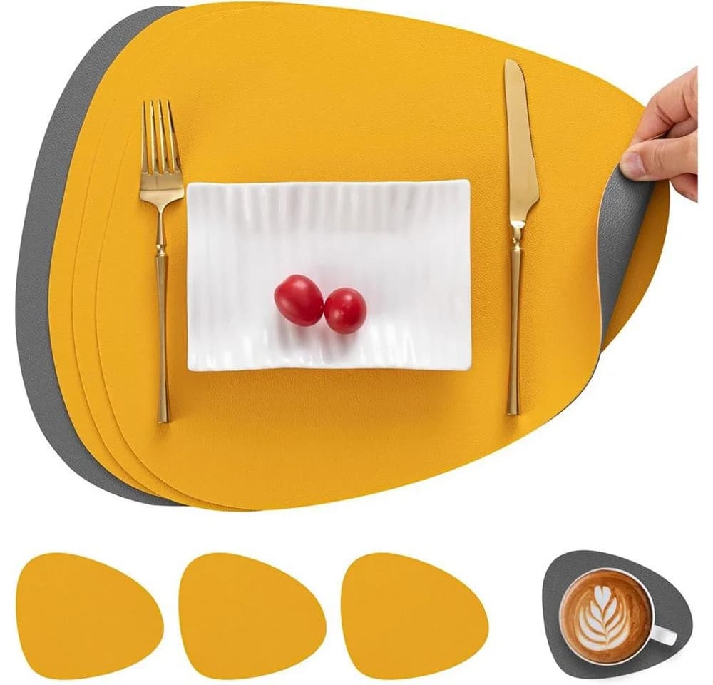 GLIESE Tischsets und Untersetzer Grau-Gelb 4er-Set Kunstleder - Bild 2