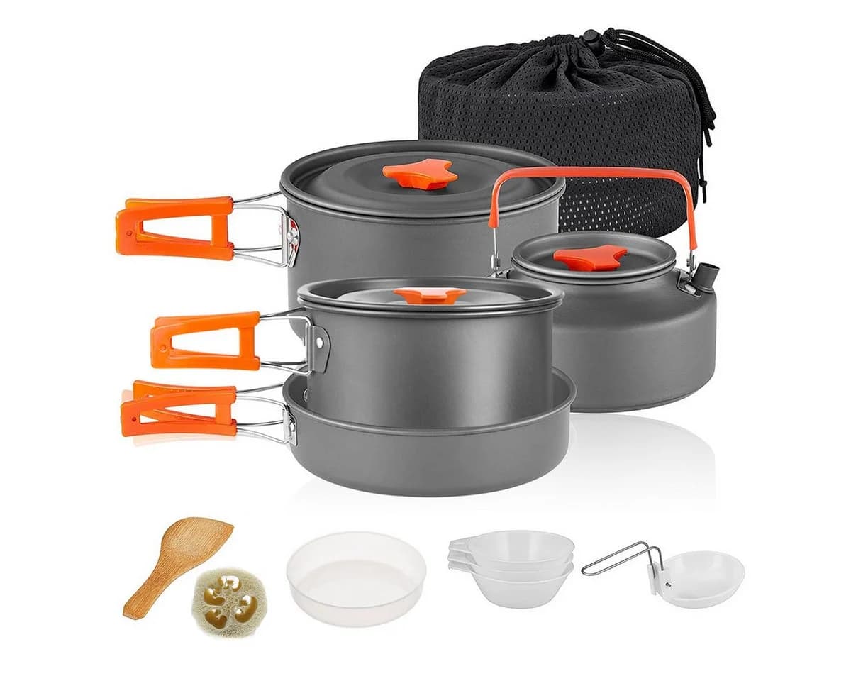 GLIESE Camping-Kochset 13-tlg. Aluminium Topf-Set für 4-5 Personen - Bild 2