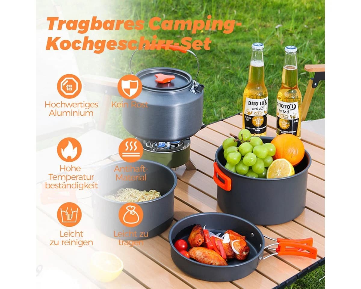 GLIESE Camping-Kochset 13-tlg. Aluminium Topf-Set für 4-5 Personen - Bild 4