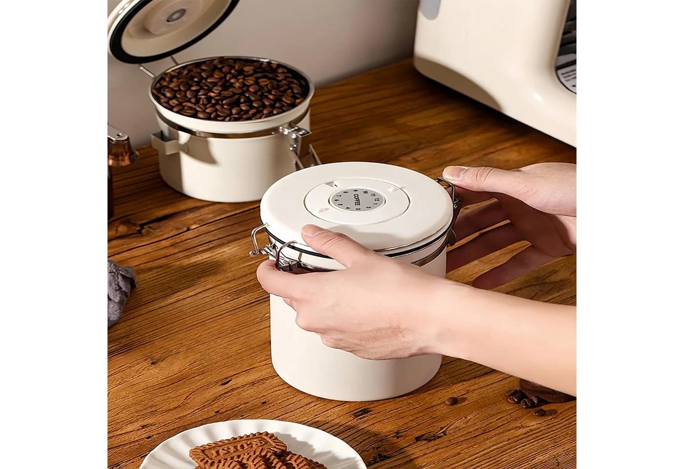 GLIESE Kaffeedose 1,8L Weiß Luftdicht mit Datumsrad & Ventil - Bild 4