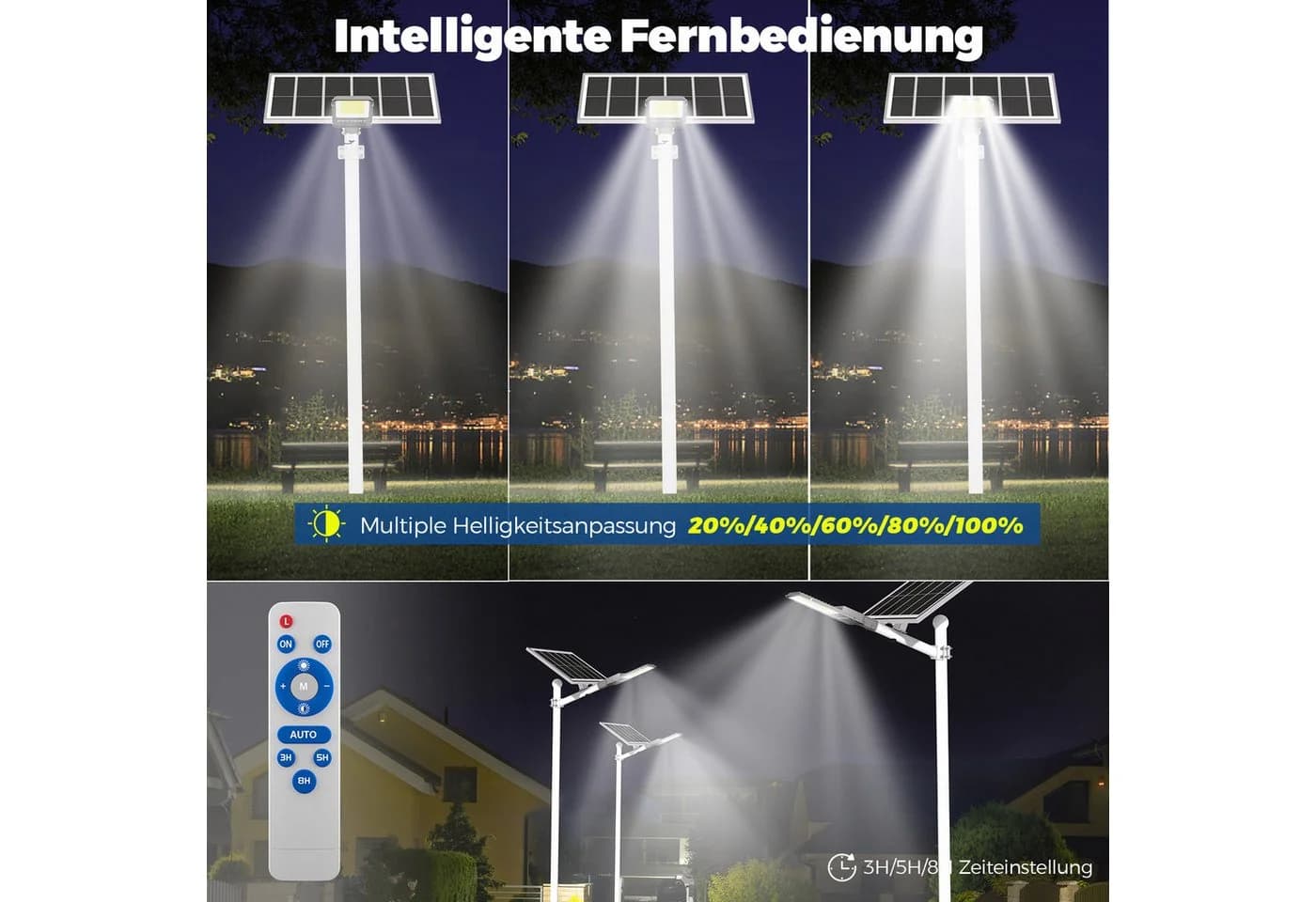 Rhein Beleuchtung LED Solarleuchte 3000W mit Bewegungsmelder & Fernbedienung - Bild 5