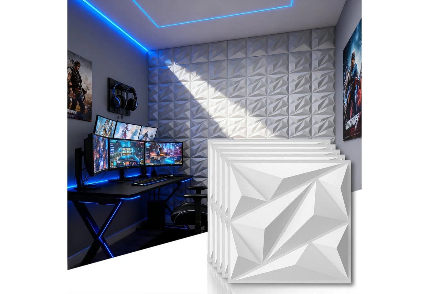 PFCTART 3D Wandpaneel Diamant Design PVC Weiß - Bild 2
