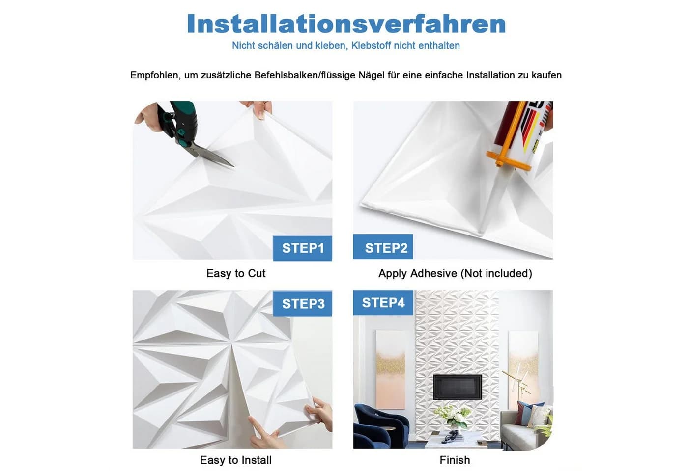 PFCTART 3D Wandpaneel Diamant Design PVC Weiß - Bild 4