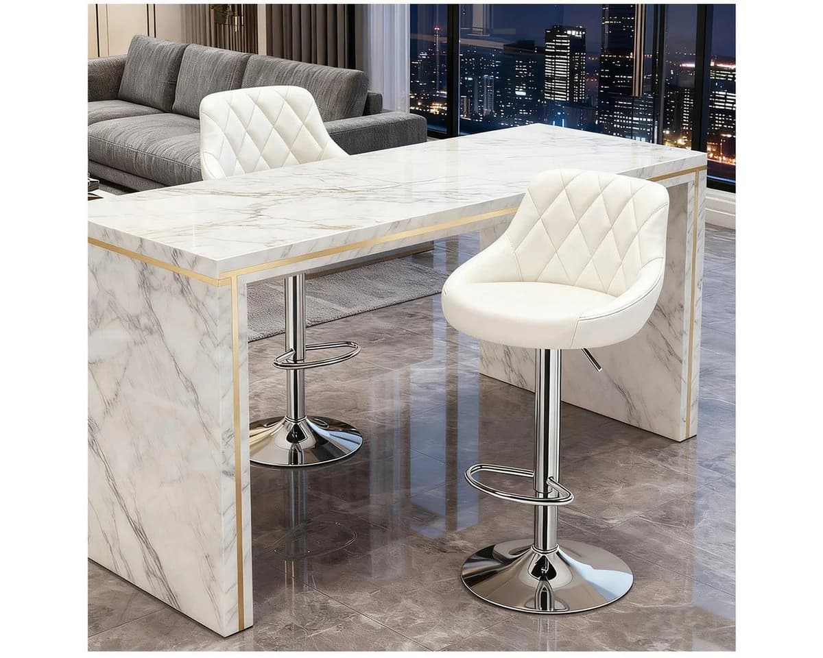 PFCTART Barhocker Set 2 St. Weiß Kunstleder höhenverstellbar - Bild 2