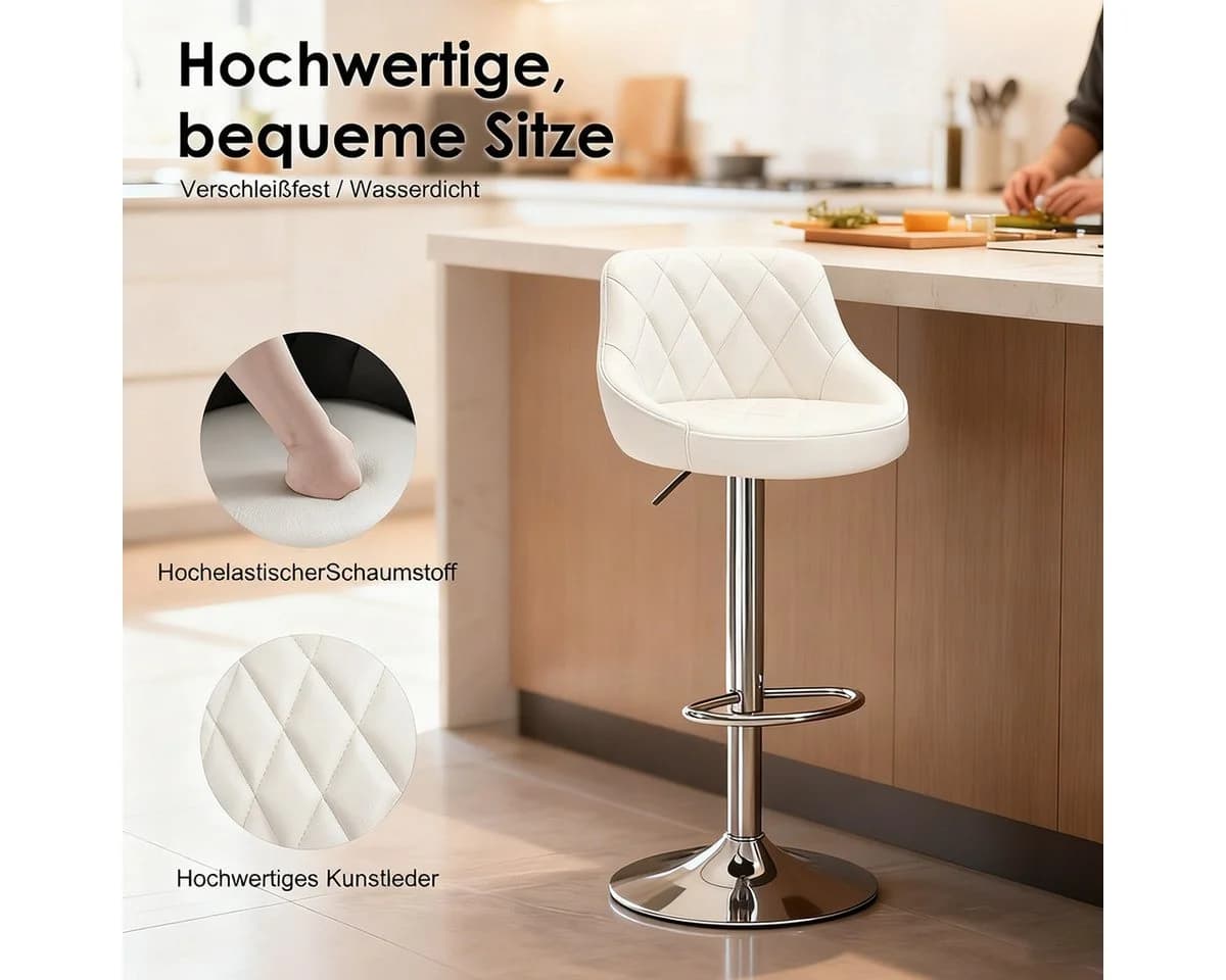 PFCTART Barhocker Set 2 St. Weiß Kunstleder höhenverstellbar - Bild 3