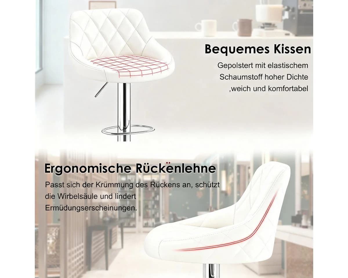 PFCTART Barhocker Set 2 St. Weiß Kunstleder höhenverstellbar - Bild 4