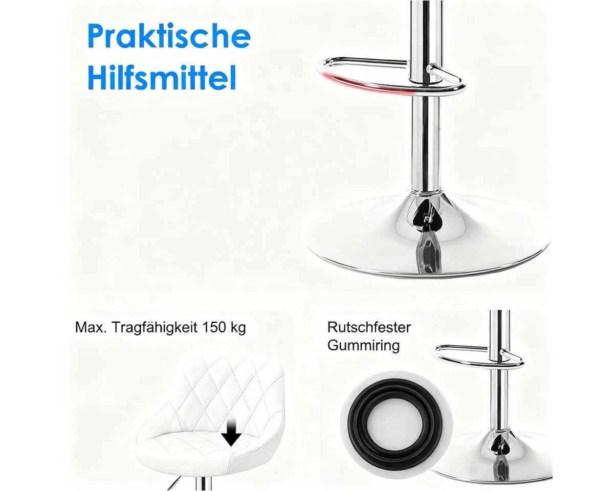 PFCTART Barhocker Set 2 St. Weiß Kunstleder höhenverstellbar - Bild 5