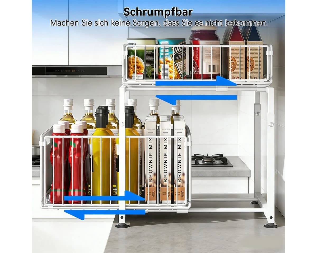 PFCTART Küchenorganizer-Set Metall Organizer für Küchenschrank – 2 Ebenen, Unterspüle, Höhenverstellbar & stabil - Bild 3
