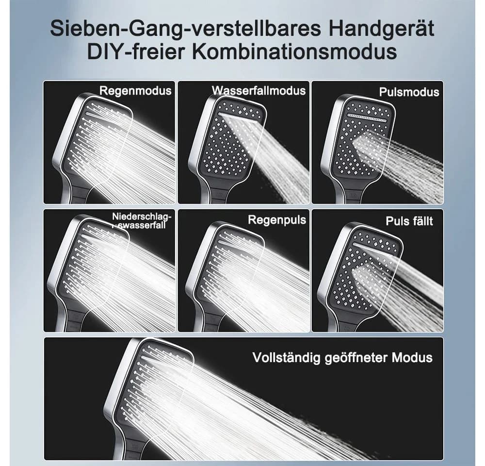 PFCTART Handbrause Hochdruck-Duschkopf mit sieben Sprühmodi Silber - Bild 4