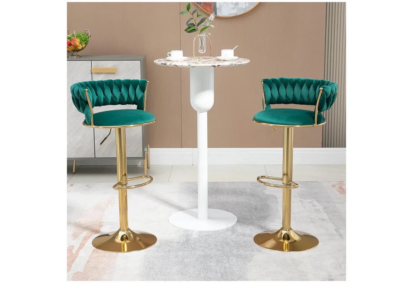 PFCTART Barhocker Samt 2er Set 360° drehbar & höhenverstellbar Gold - Bild 2