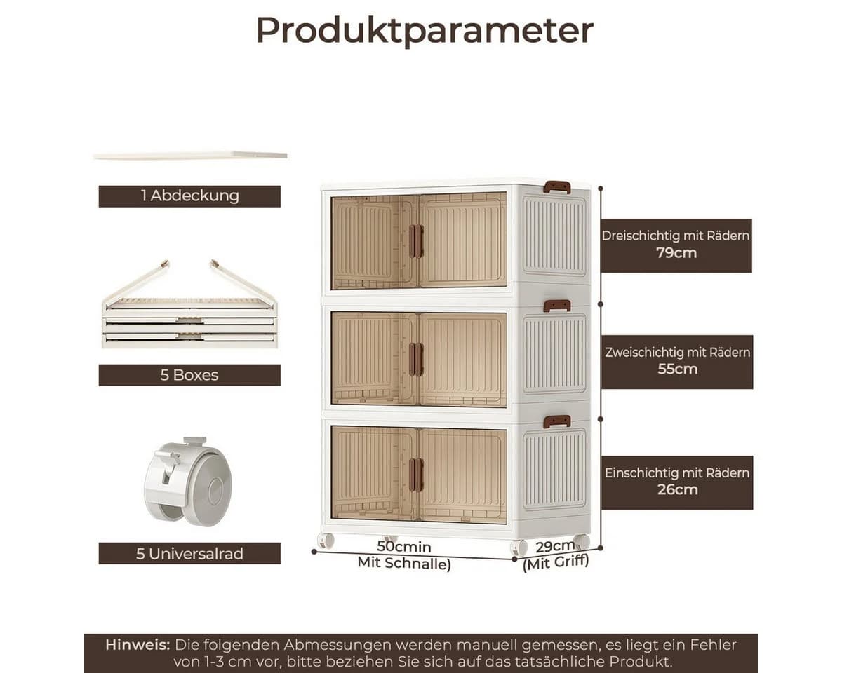 PFCTART Aufbewahrungsbox Faltbar mit Deckel & Rollen Transparent - Bild 5