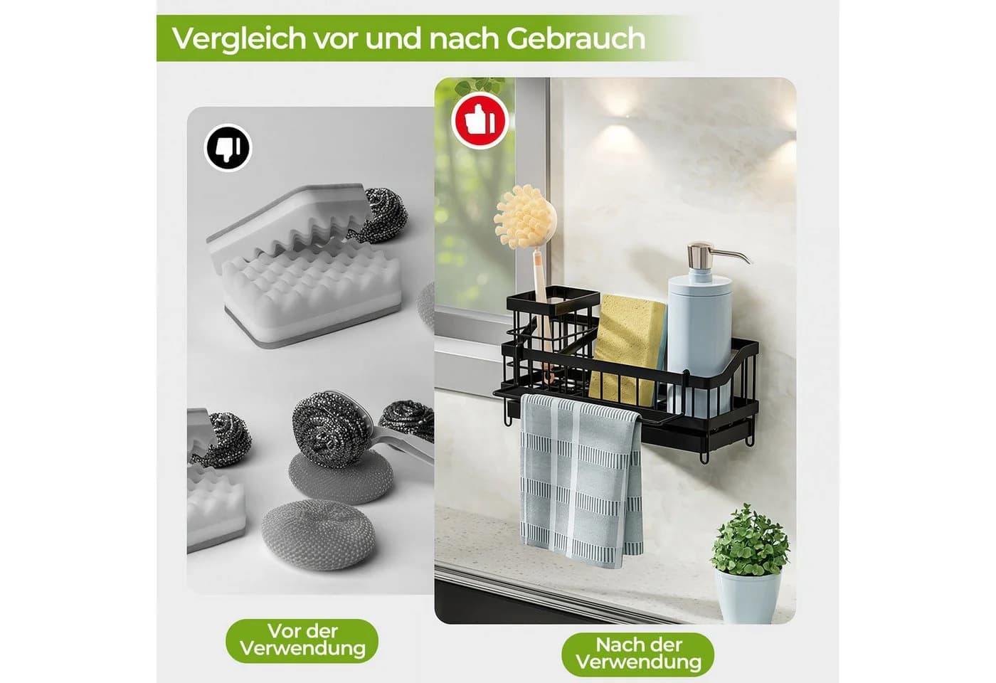 PFCTART Küchenorganizer-Set Küchen-Spülbecken-Organizer Metall Abtropfsystem Schwarz - Bild 4