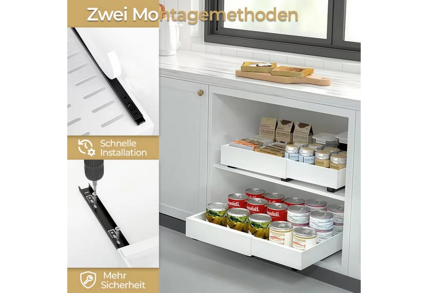 PFCTART Küchenorganizer-Set Teleskopschublade Kohlenstoffstahl