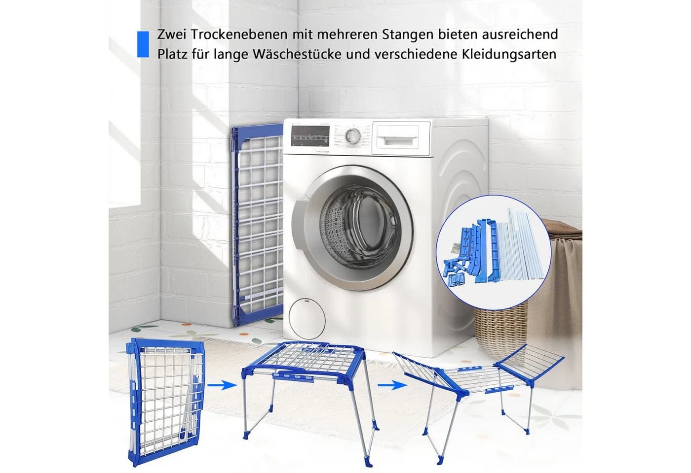 Rhein Beleuchtung Flügelwäscheständer Klappbar Blau