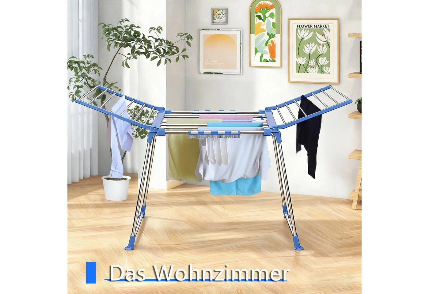 Rhein Beleuchtung Flügelwäscheständer Klappbar Blau - Bild 4