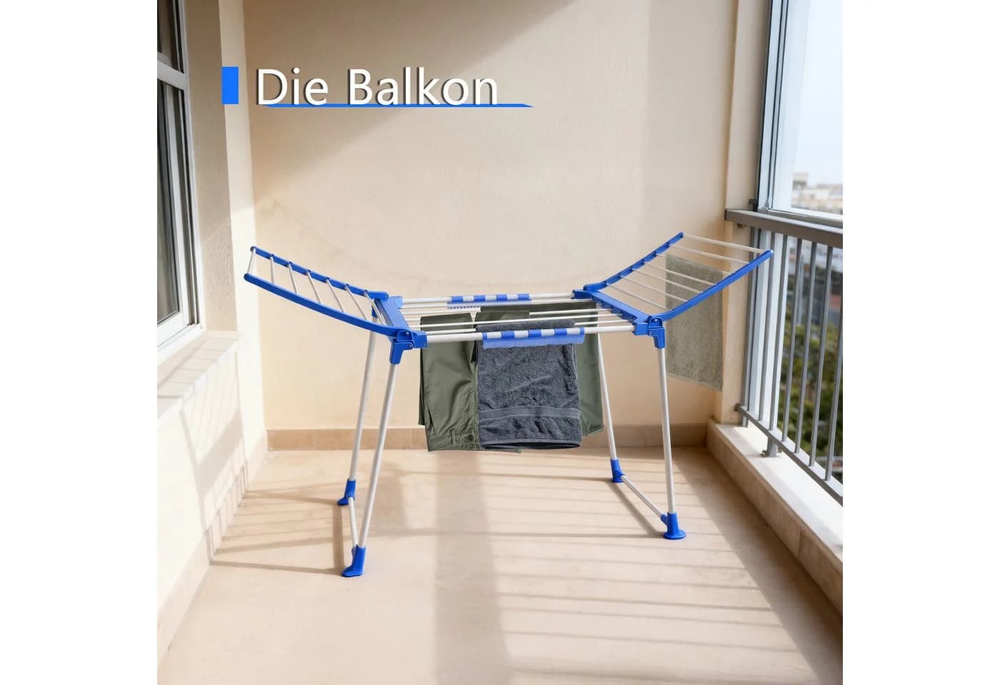 Rhein Beleuchtung Flügelwäscheständer Klappbar Blau - Bild 5