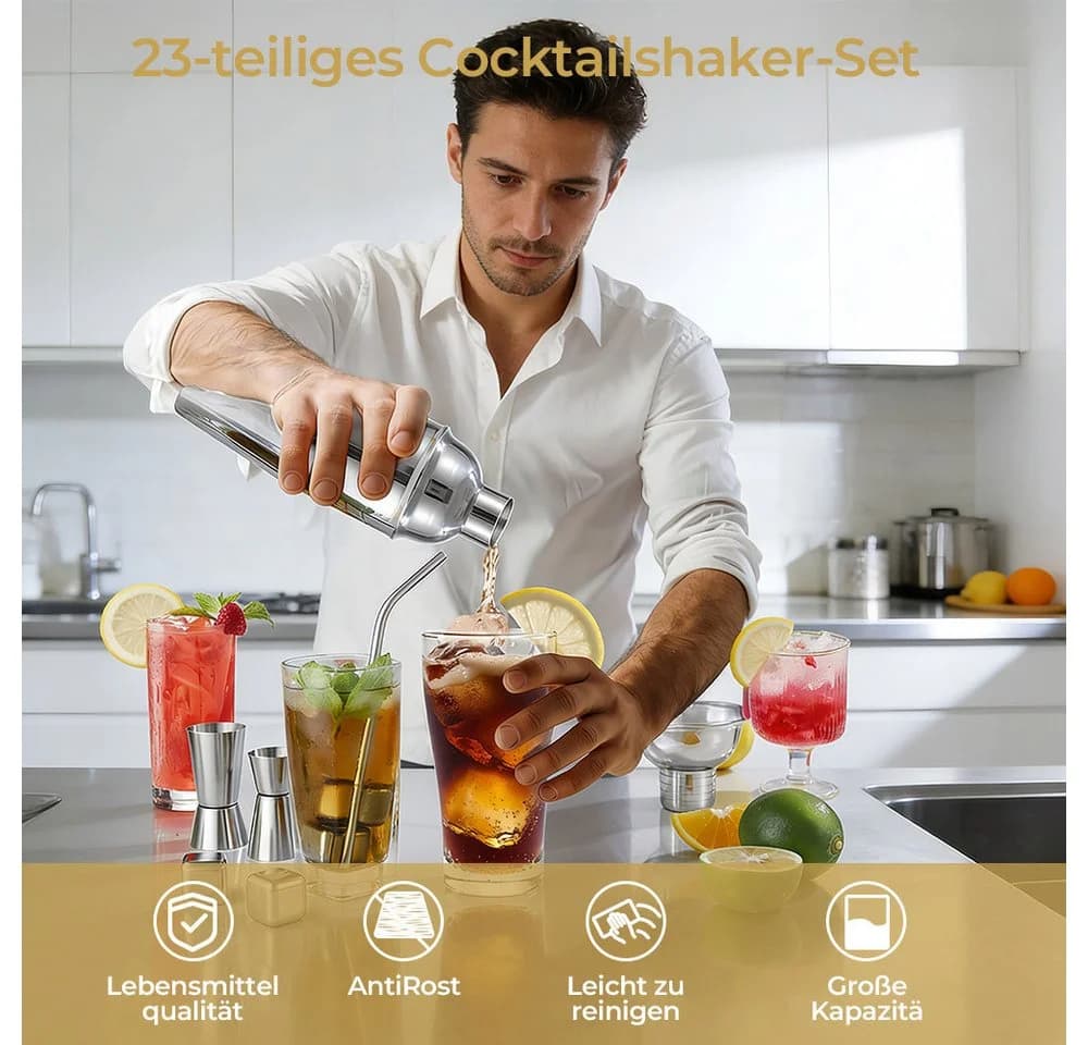 PFCTART Cocktail-Set 23-tlg. mit Acrylständer 750ml Edelstahl