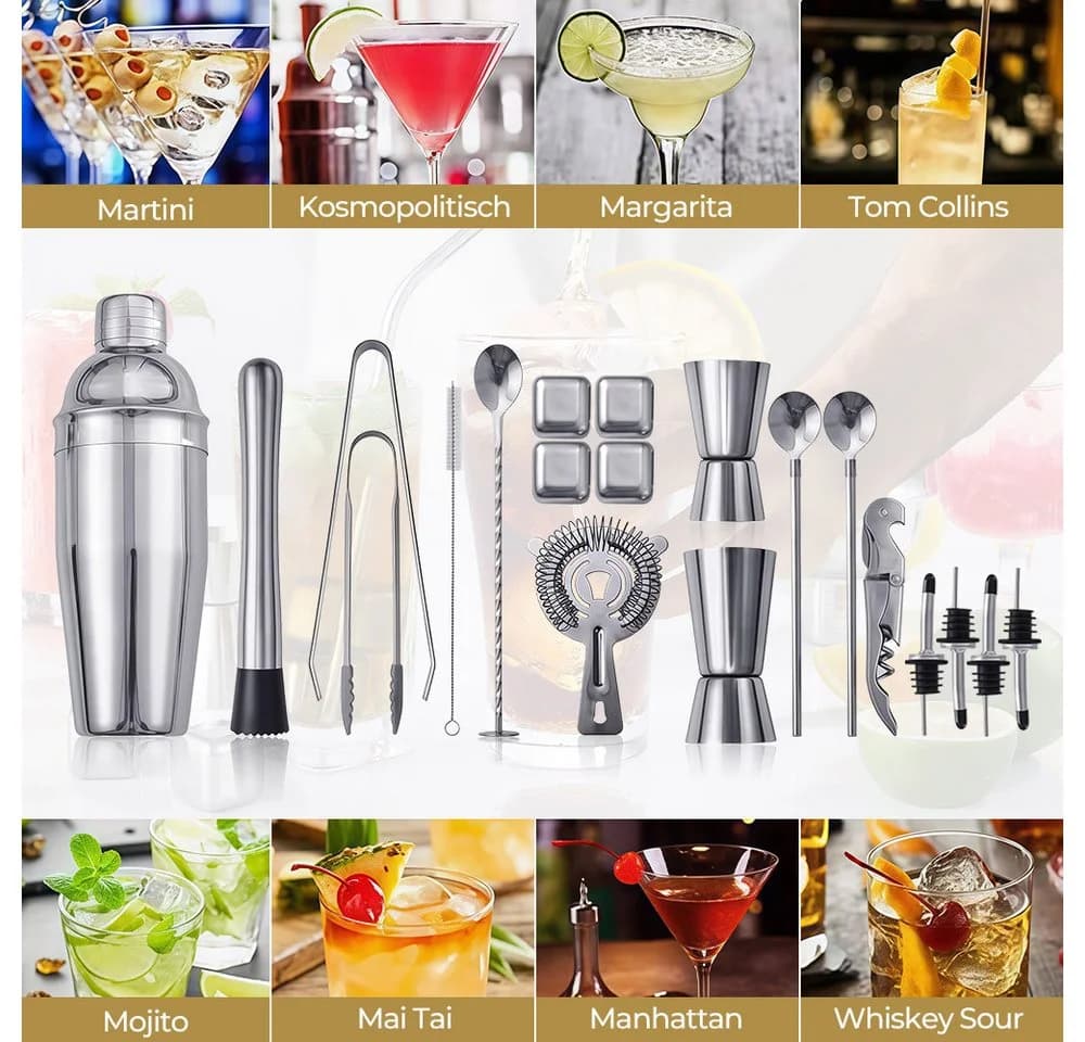 PFCTART Cocktail-Set 23-tlg. mit Acrylständer 750ml Edelstahl - Bild 3