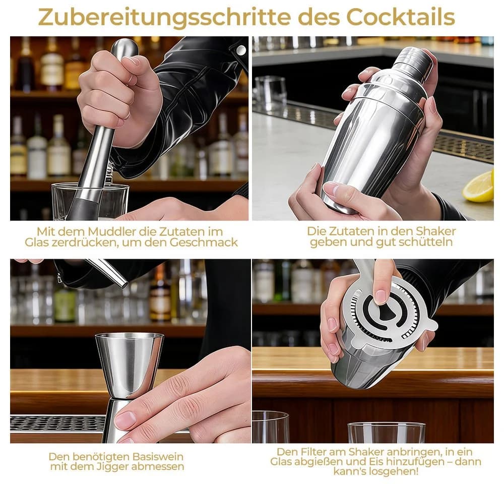 PFCTART Cocktail-Set 23-tlg. mit Acrylständer 750ml Edelstahl - Bild 4
