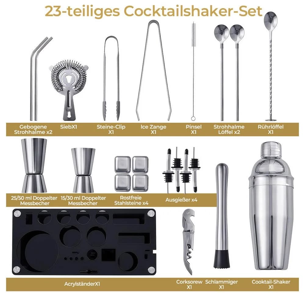 PFCTART Cocktail-Set 23-tlg. mit Acrylständer 750ml Edelstahl - Bild 5