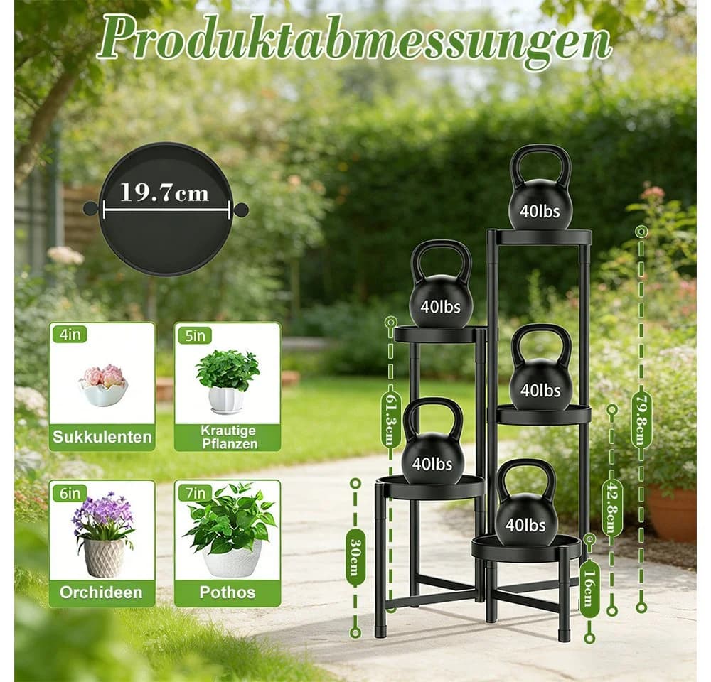 PFCTART Blumenständer Metall Schwarz - Moderner Pflanzenständer