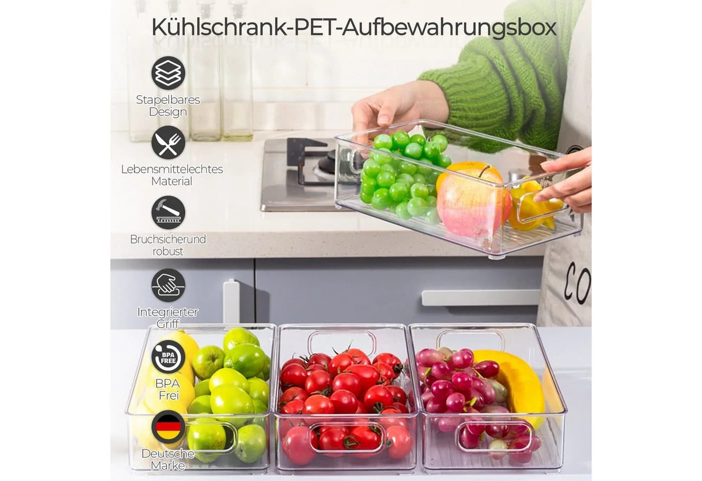 PFCTART Kühlschrank Organizer 6er Set transparent stapelbar