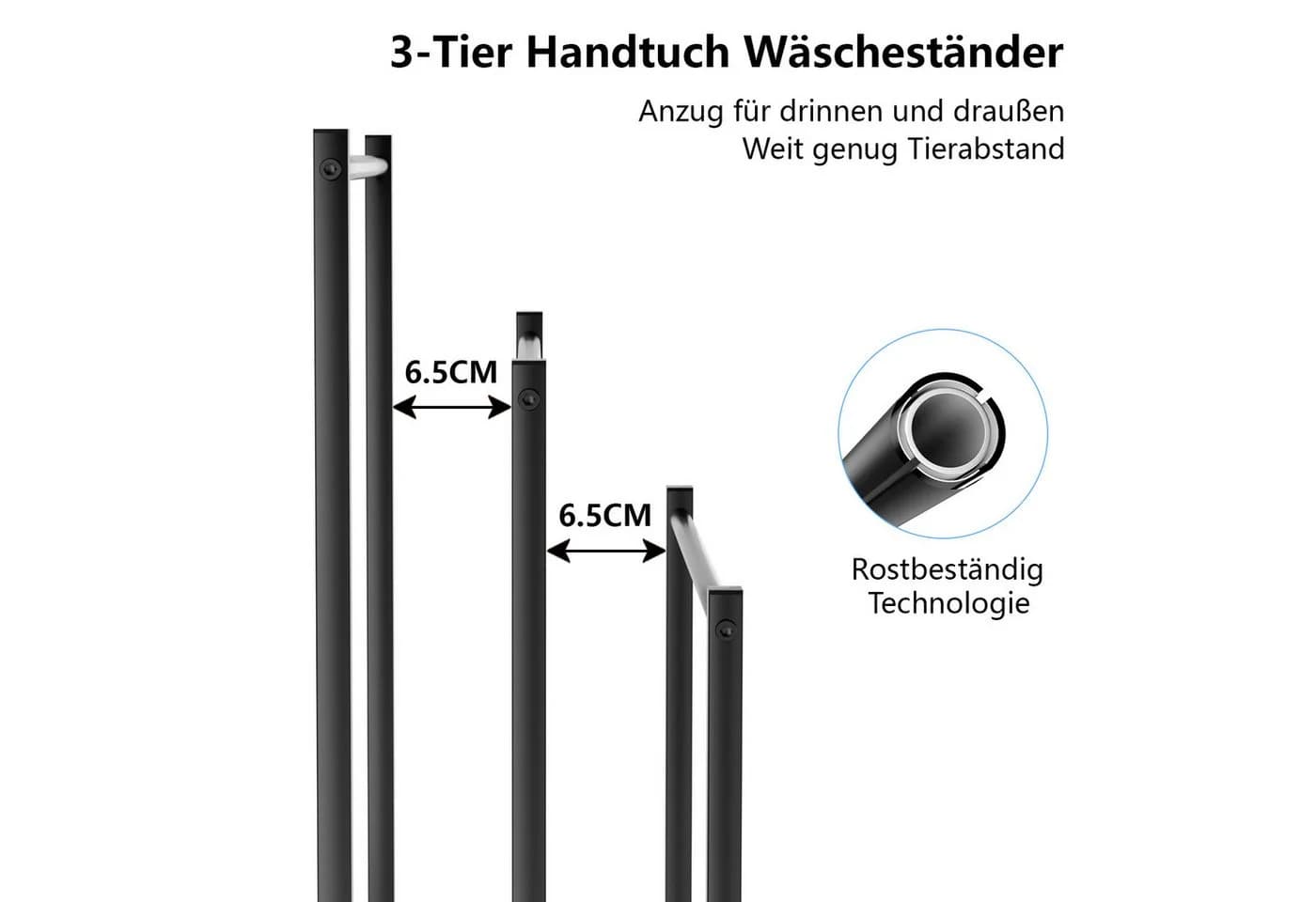 PFCTART Kleiderständer Handtuchhalter stehend 3-stufig Schwarz Metall - Bild 3