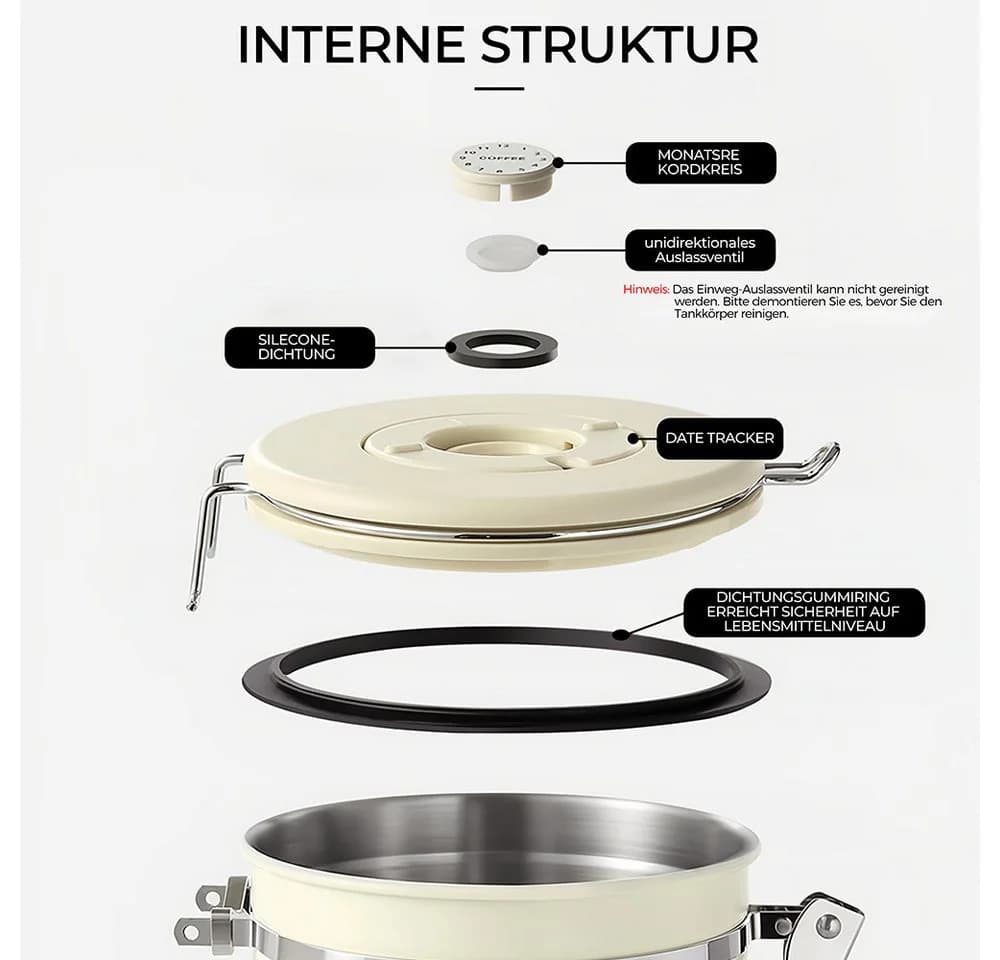 GLIESE POWER Kaffeedose 1,8L luftdicht Edelstahl mit Ventil - Bild 3