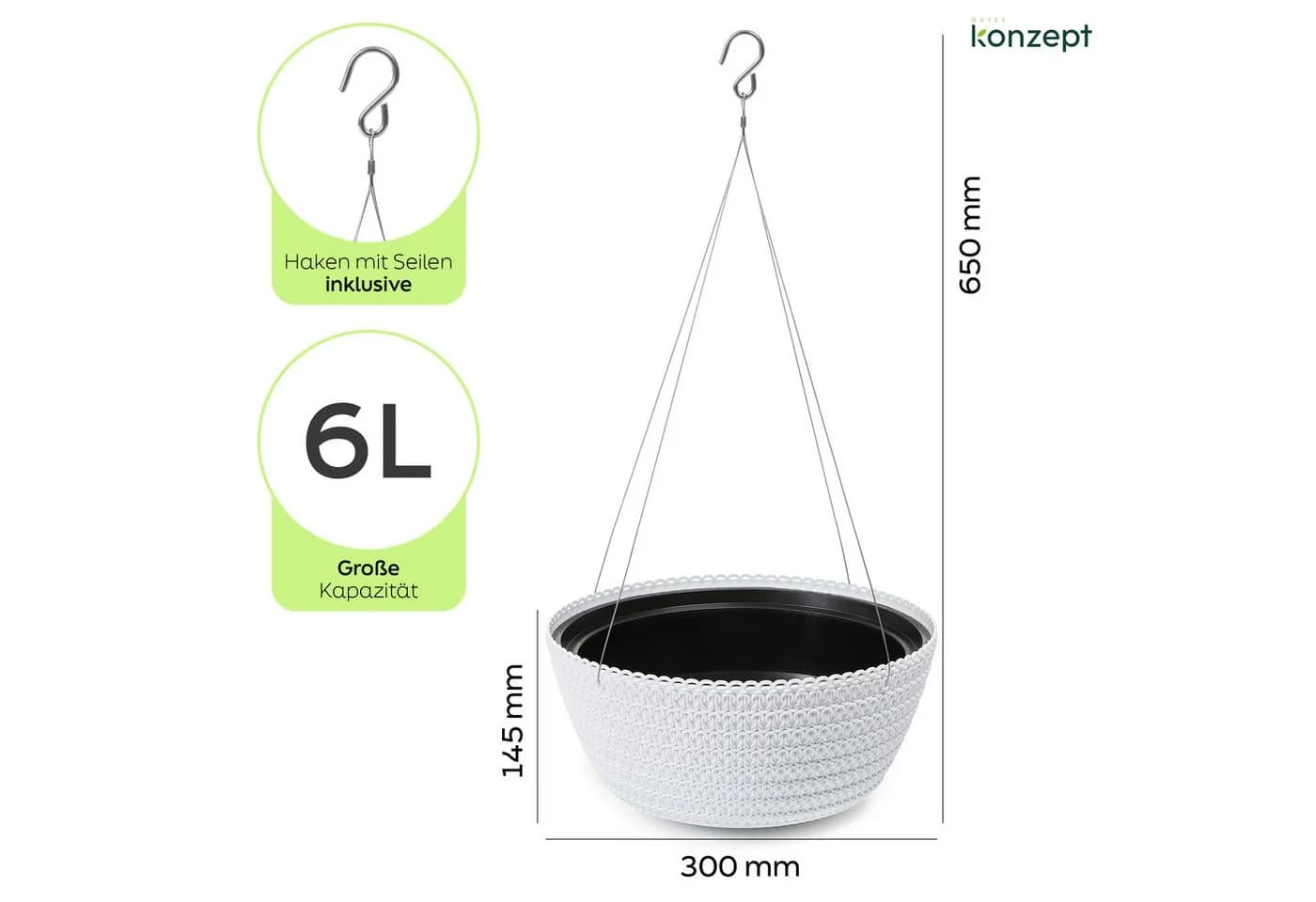 KONZEPT Blumenampel Hängend 30cm Grau/Weiß Geflochten - Bild 3