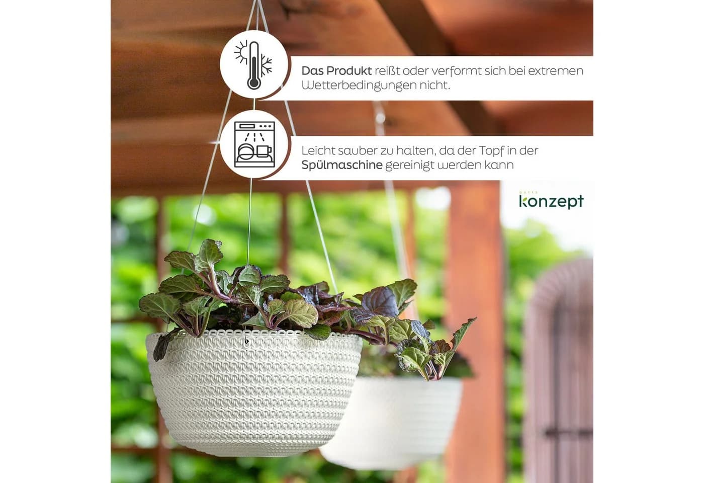 KONZEPT Blumenampel Hängend 30cm Grau/Weiß Geflochten - Bild 4