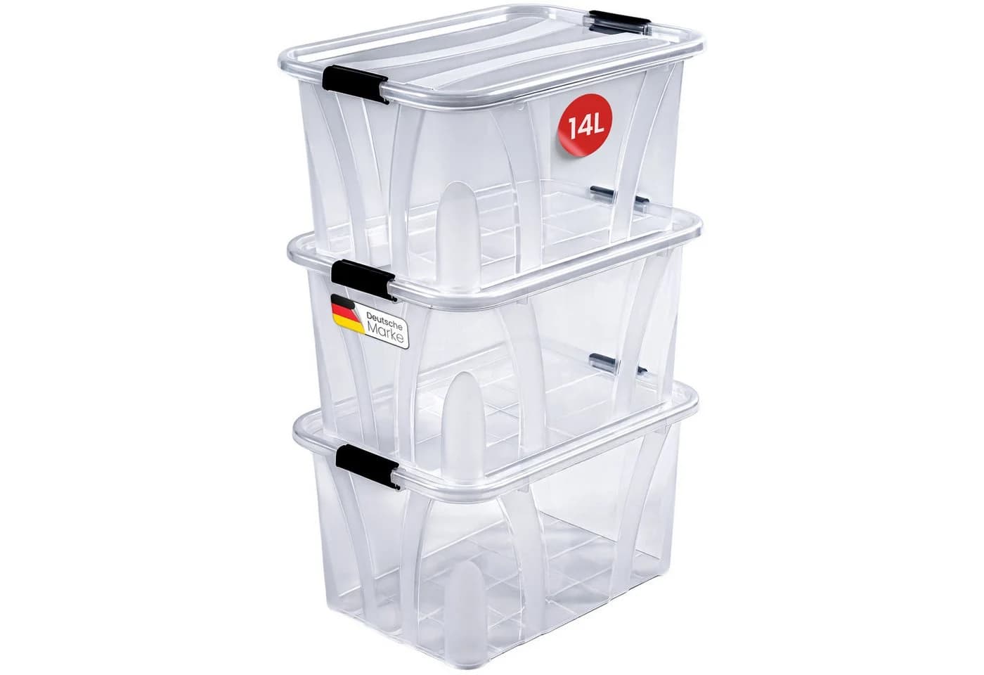 KONZEPT Aufbewahrungsbox mit Deckel groß Set BPA Frei Kunststoff, Aufbewahrungsboxen mit Deckel (Set, 3 Boxen), lebensmittelecht - Bild 2